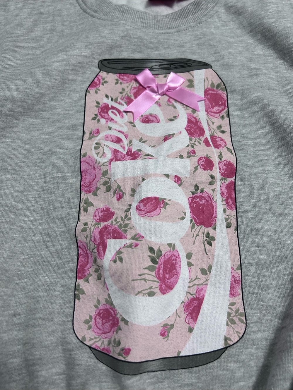 Coca Cola Gray Crewneck Sweatshirt Pink Floral w Pink Robbin Size XXS - Picture 3 of 6